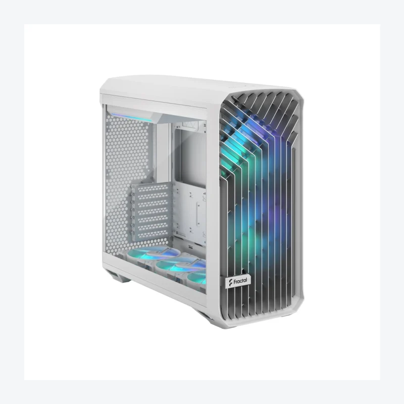 Fractal Design Torrent White RGB interior left view with side fans and bottom intake mounts